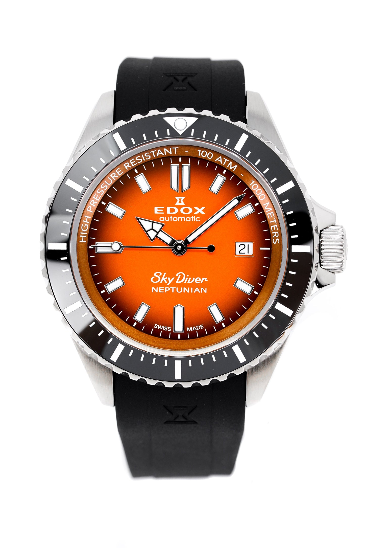 Edox Men's Watch Neptunian Sky Diver Automatic Orange 80120-3NCA-ODN
