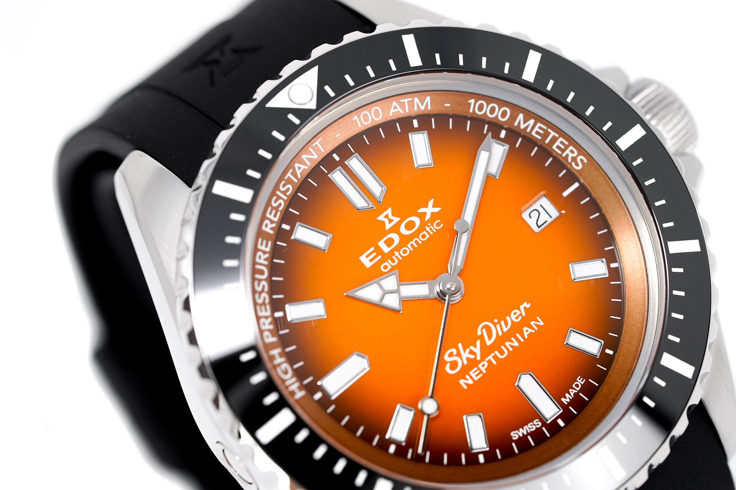 Edox Men's Watch Neptunian Sky Diver Automatic Orange 80120-3NCA-ODN
