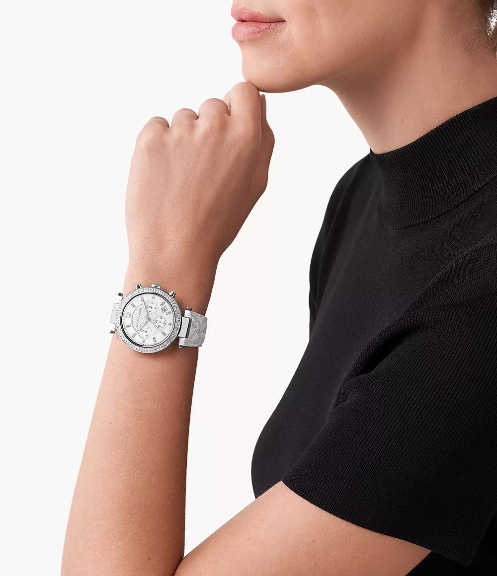 Michael Kors Ladies Watch Parker Chronograph 39mm White Silver MK7226
