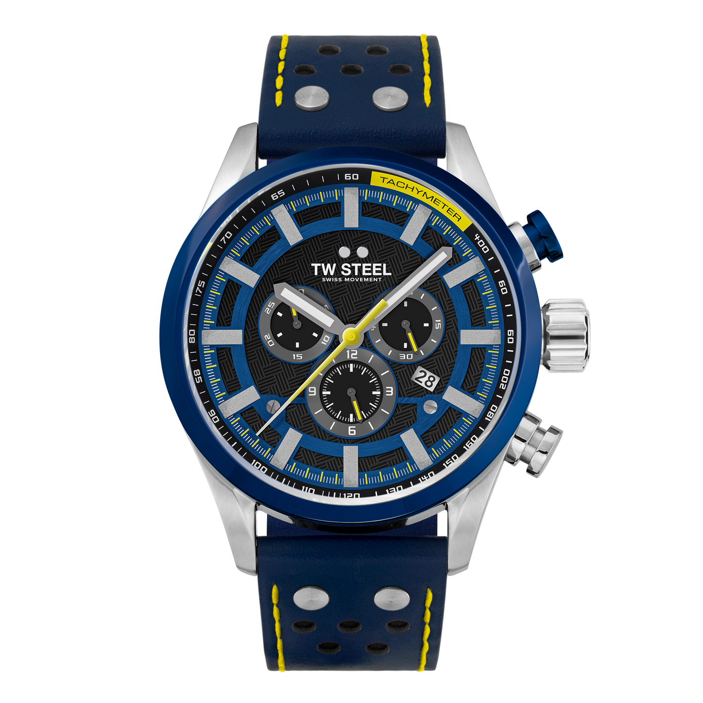 TW Steel Watch Men's Swiss Volante Chronograph Fast Lane Yellow Blue SVS208