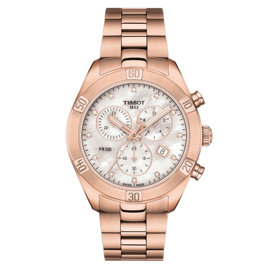 Tissot Ladies Watch PR 100 Sport Chronograph 38mm  White Rose Gold T1019173311600