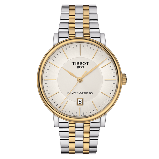 Tissot Men's Watch Carson Auto Powermatic 80 Premium 40mm Silver Gold T1224072203100