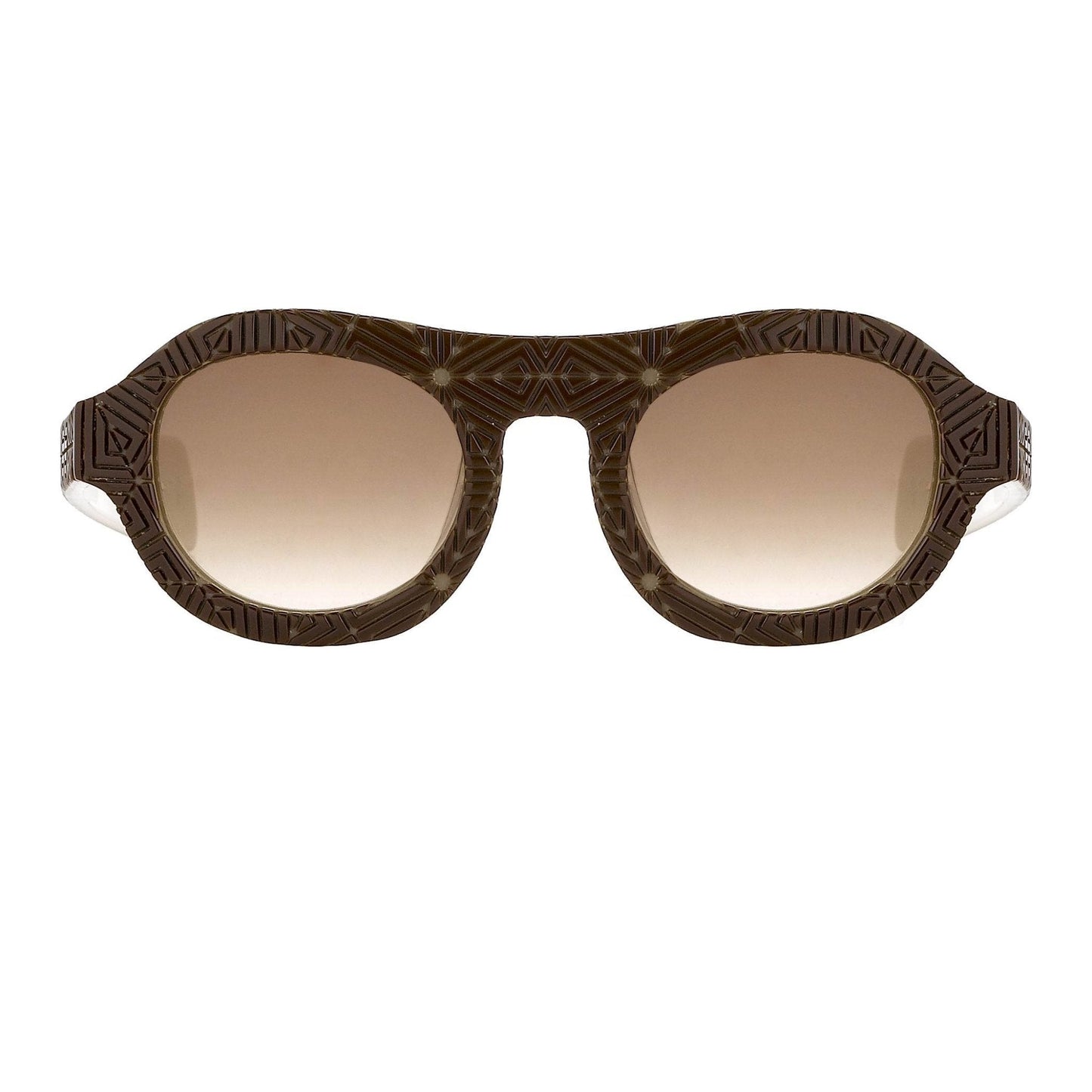 David David Sunglasses Round Solid Brown Mink Cream and Brown