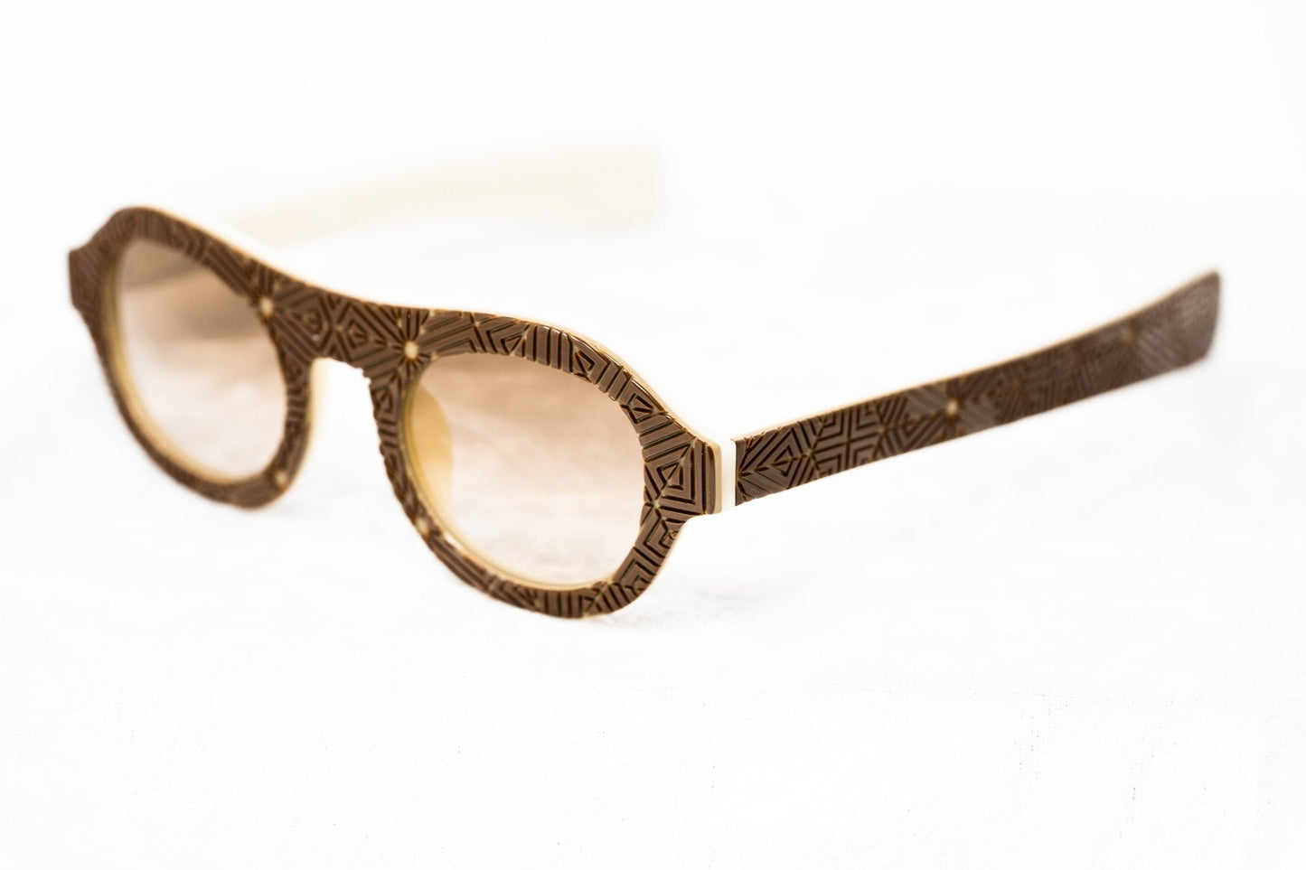 David David Sunglasses Round Solid Brown Mink Cream and Brown