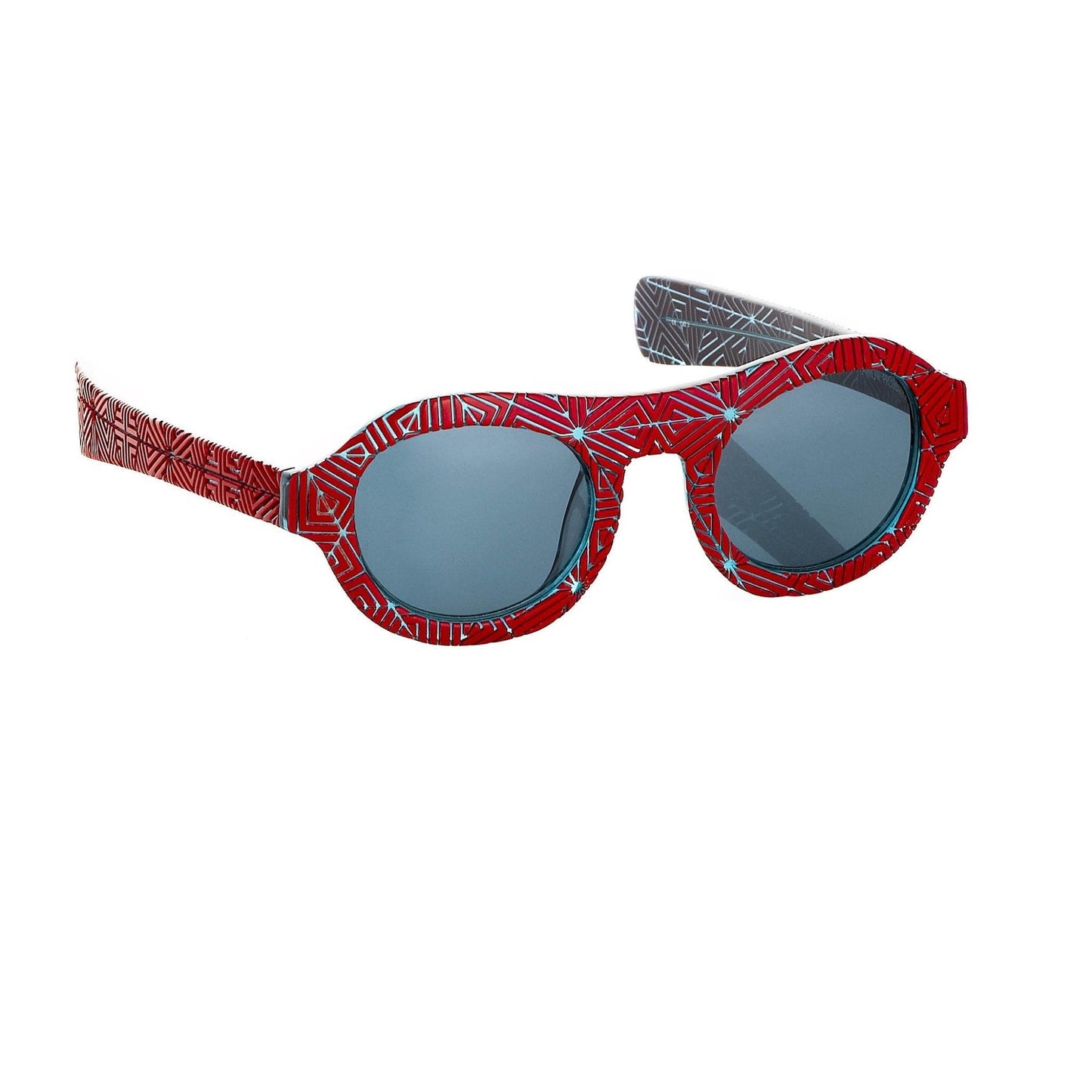 David David Sunglasses Round Red and Dark Blue
