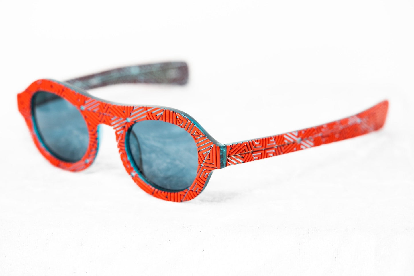 David David Sunglasses Round Red and Dark Blue