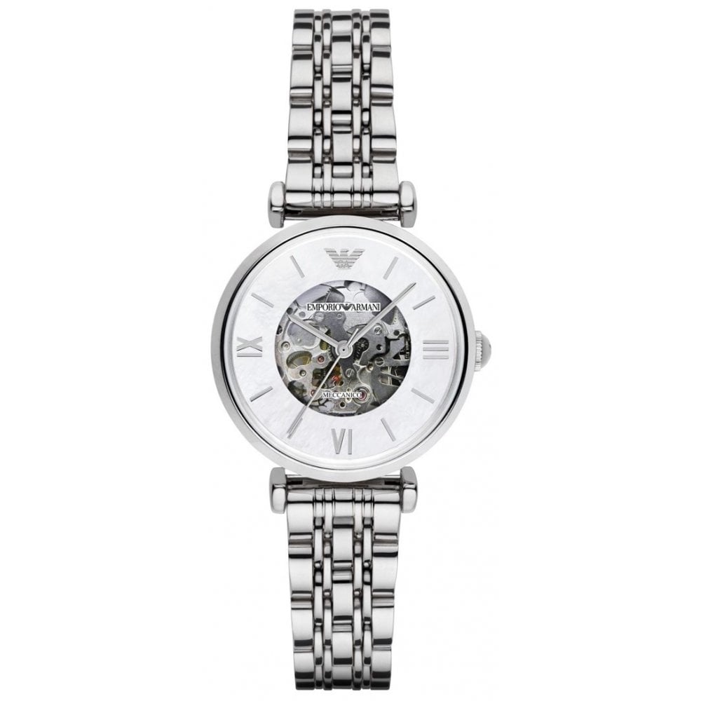 Emporio Armani Ladies Automatic Watch Meccanico Skeleton Silver AR1991