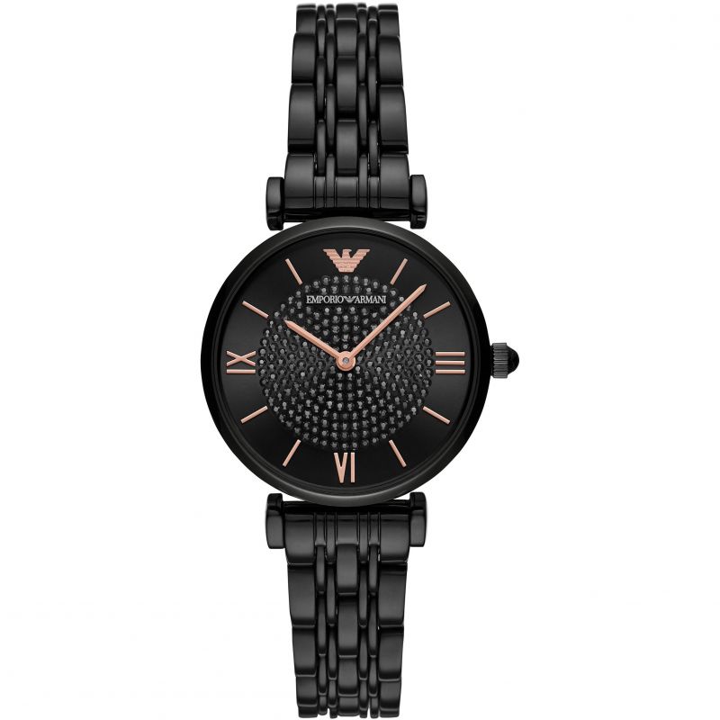 Emporio Armani Ladies T-Bar Gianni Watch Black Plated AR11245