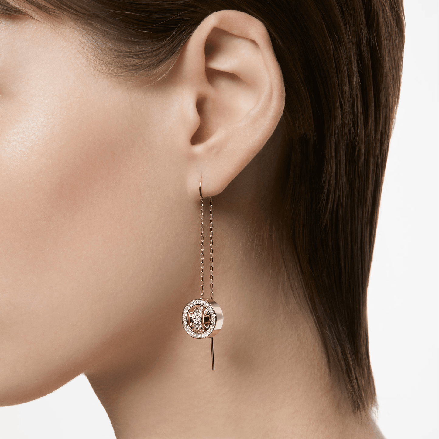 Swarovski Hollow Drop Long Earrings White Rose Gold-Tone Plated 5636504