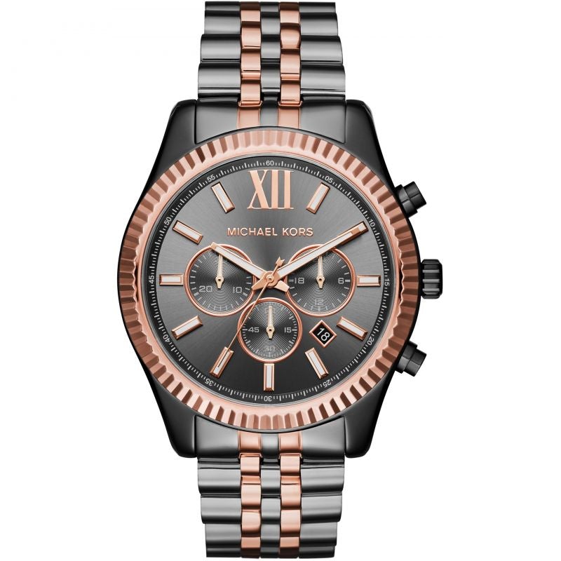 Michael Kors Watch Lexington Chronograph 45mm Rose Gold Dark Two Tone MK8561
