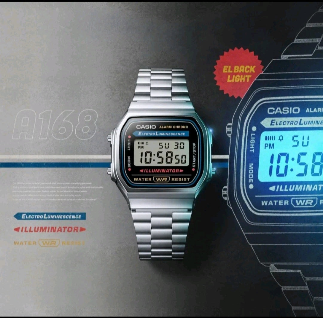 Casio Unisex Digital Watch A168WA Retro Classic, Silver