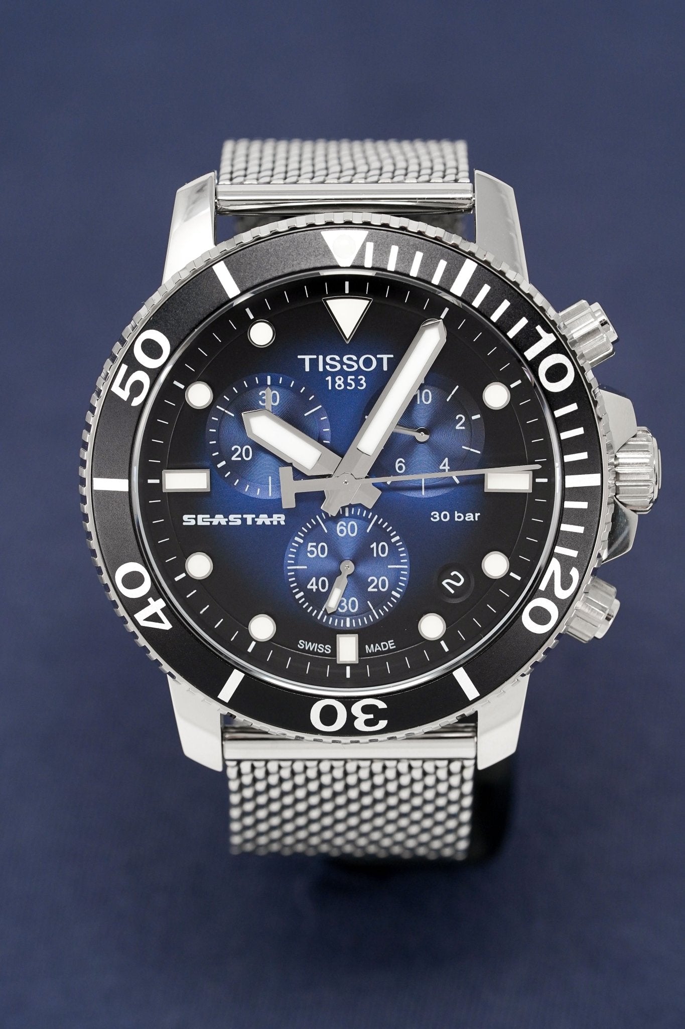 Tissot Chronograph Watch SEASTAR 1000 Blue Mesh T1204171104102