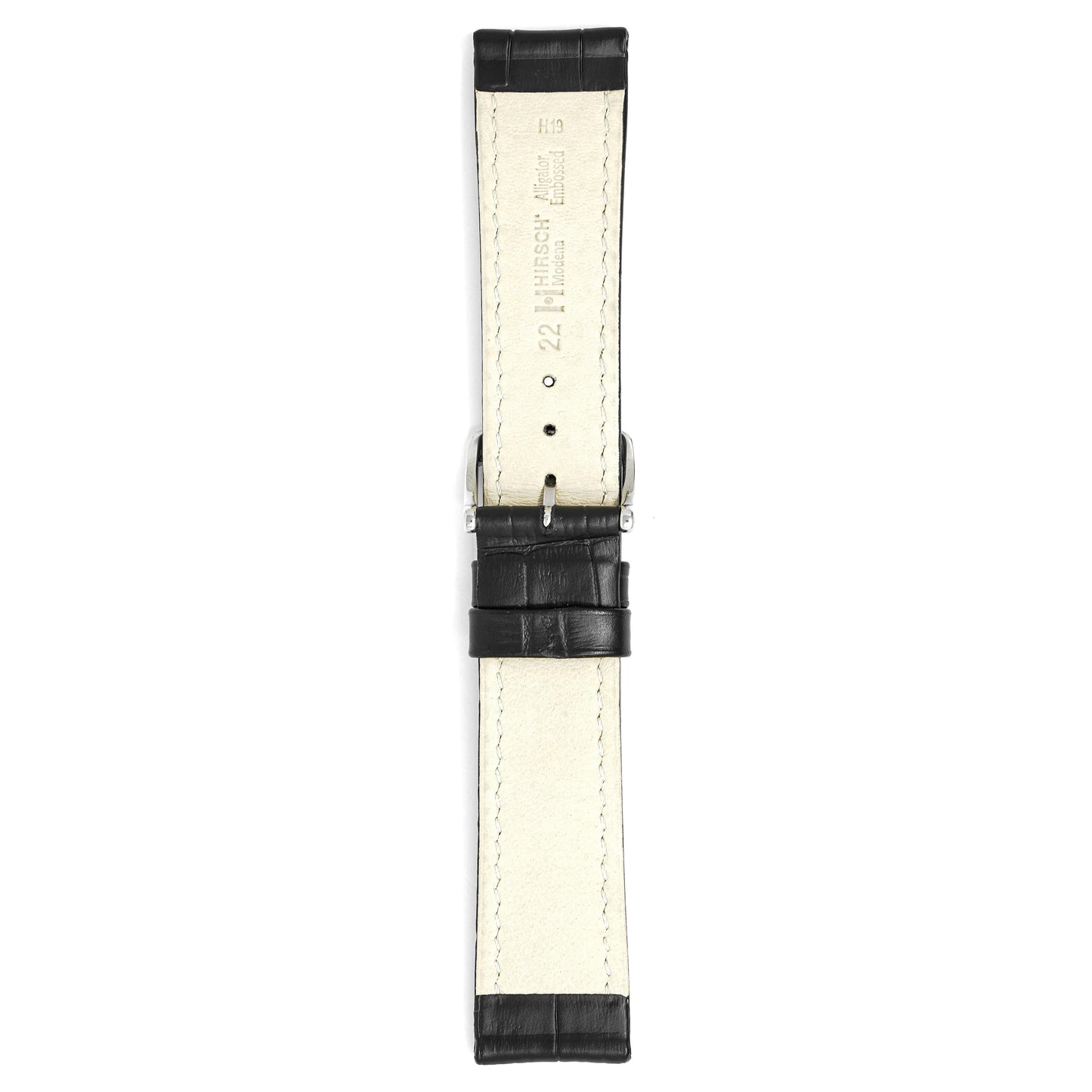 Hirsch Watch Modena 22mm Long Black Leather Strap