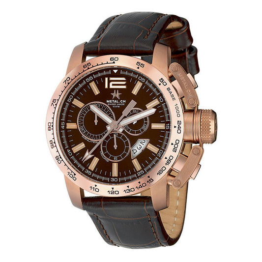 Metal.ch Men's Chronograph Watch 44MM Chronosport Date Black/Rose Gold 4340.44