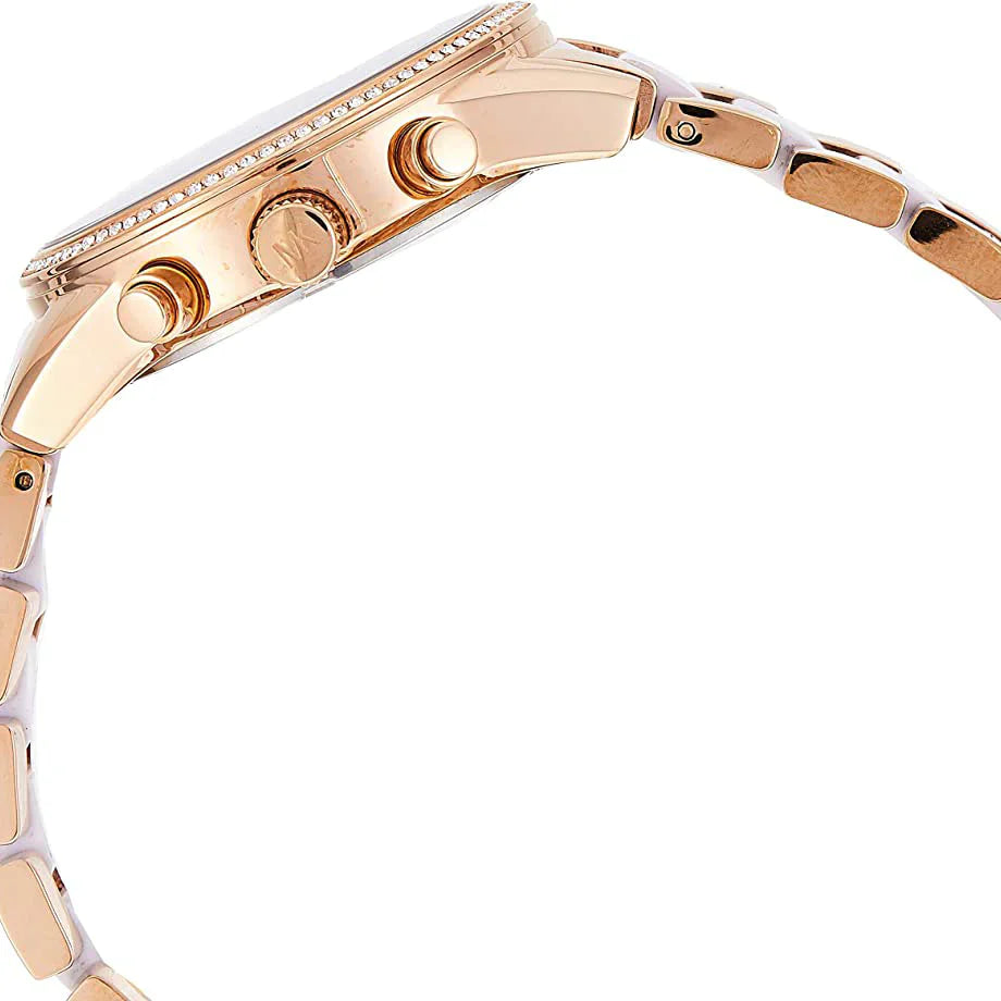 Michael Kors Ladies Watch Ritz Chronograph 37mm White Rose Gold MK6324