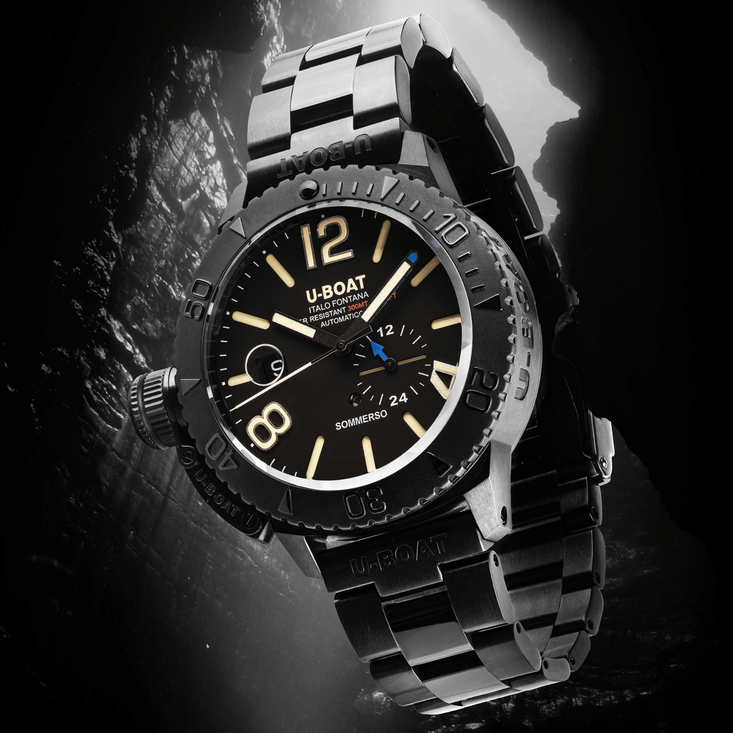 U-Boat Men's Watch Sommerso 46mm Diver Date Black DLC 9015/MT