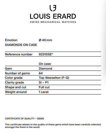 Louis Erard Watch Men's Automatic Emotion Diamond Orange 92310SE01.BDA04
