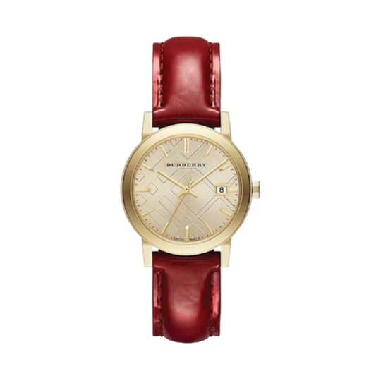 Burberry Ladies Watch Gold Plated Red Patent Leather 34mm BU9140