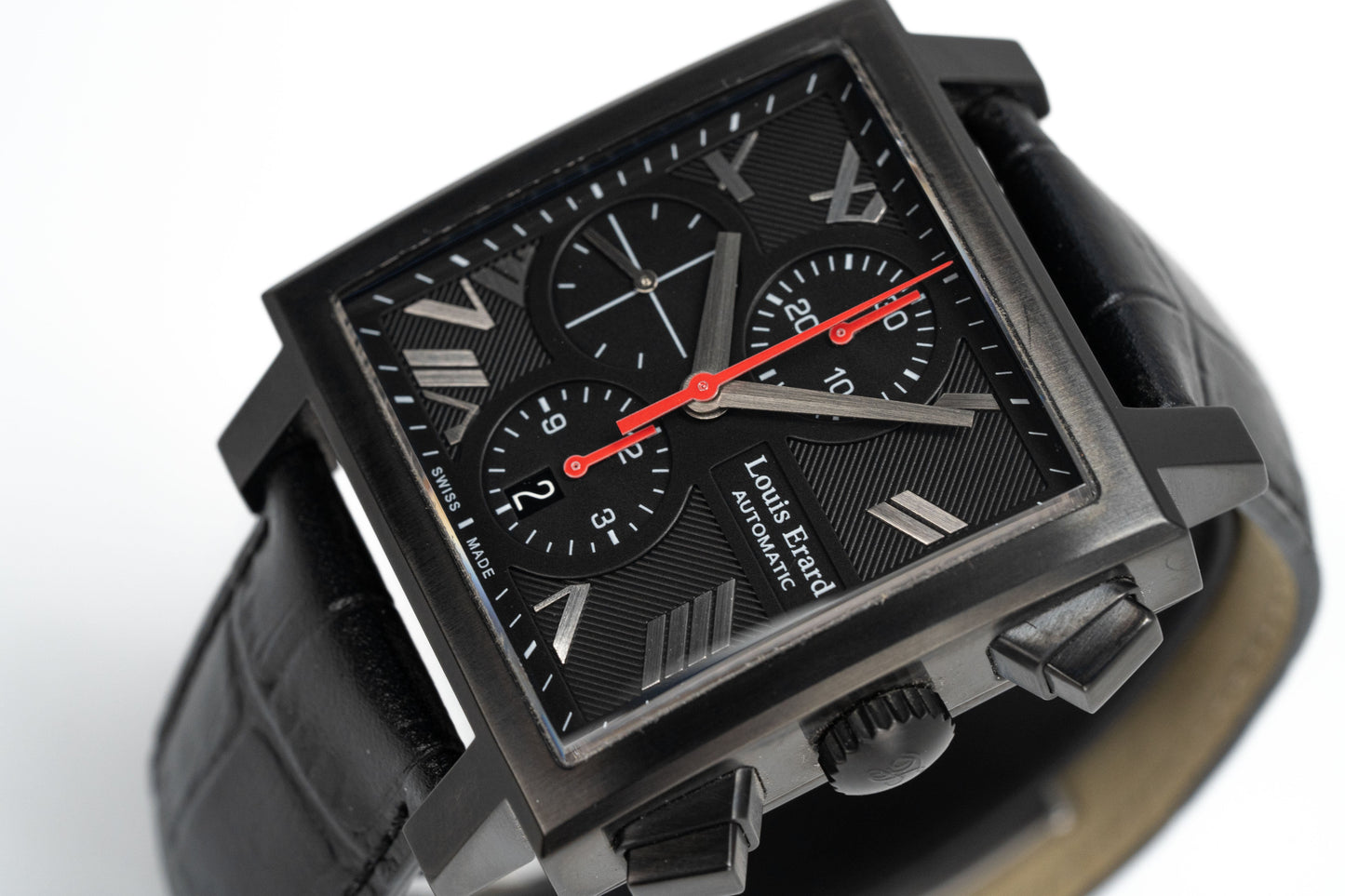 Louis Erard Watch Men's Black PVD Square Automatic Chronograph 77504AN02.BDC34