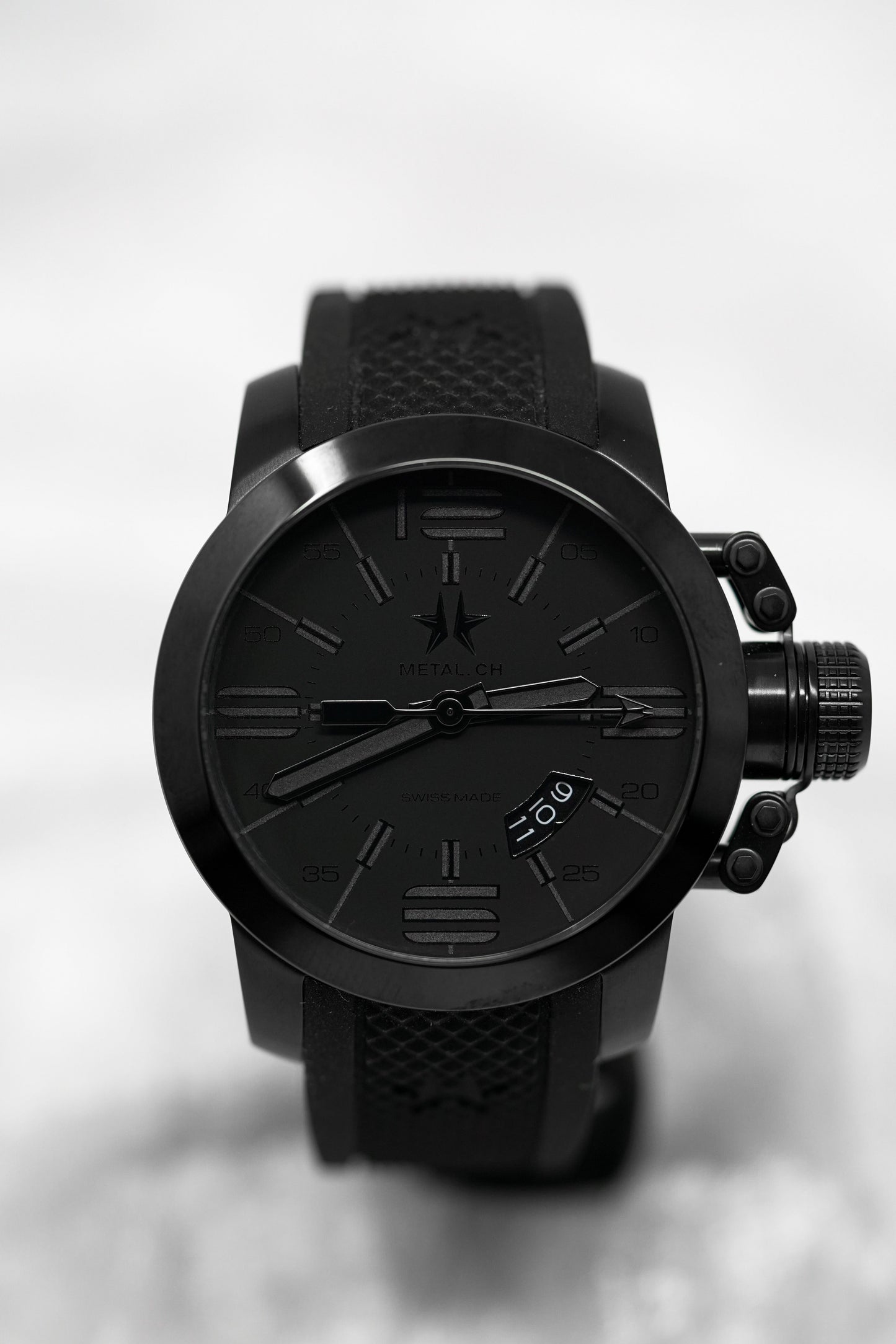 Metal.ch Men's Chronograph Watch Chronosport Collection 44MM Date Black Silicon Strap 1420.44