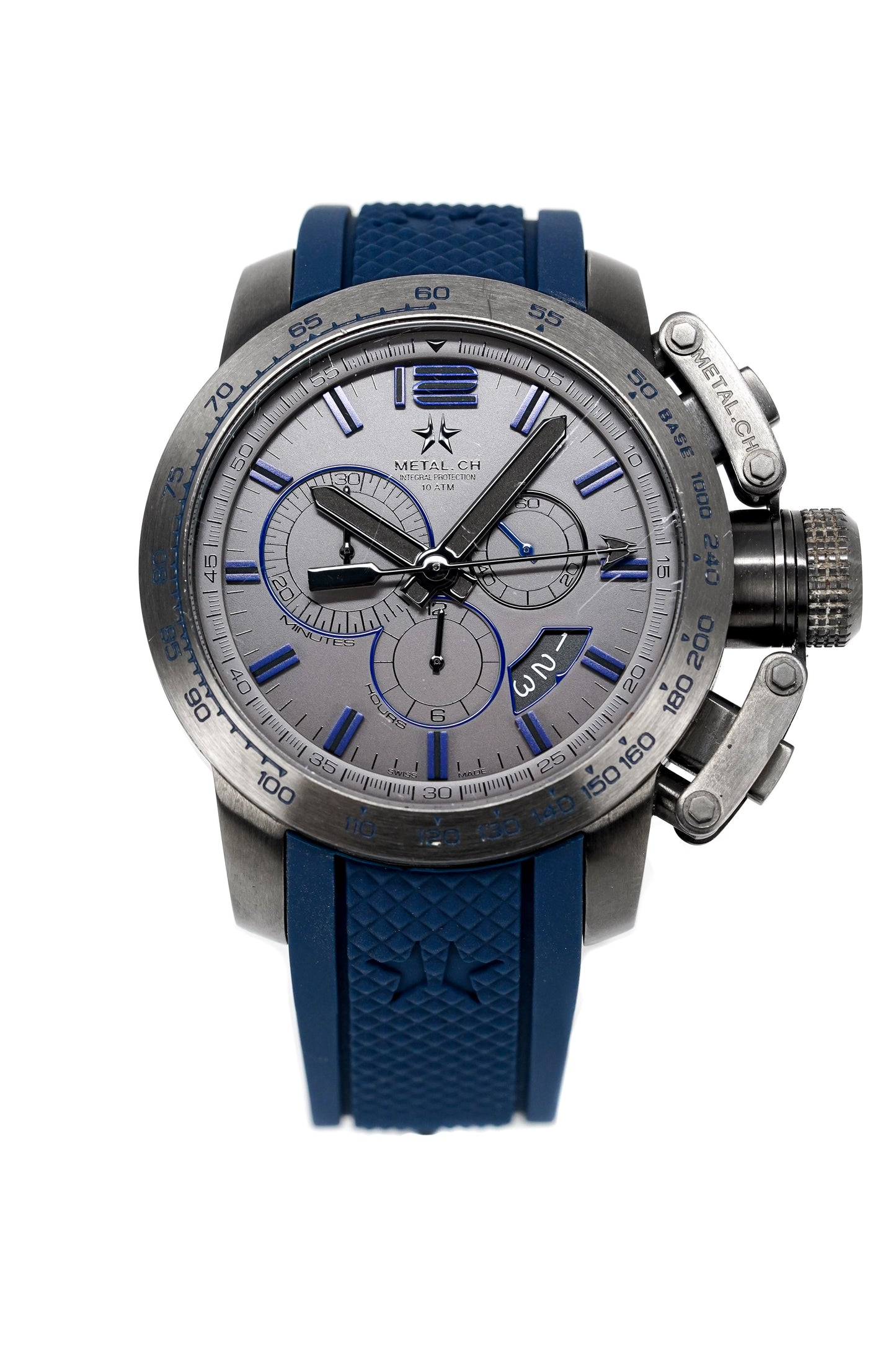 Metal.ch Men's Chronograph Watch Chronosport Collection 44MM Date Blue/Grey 4539.44
