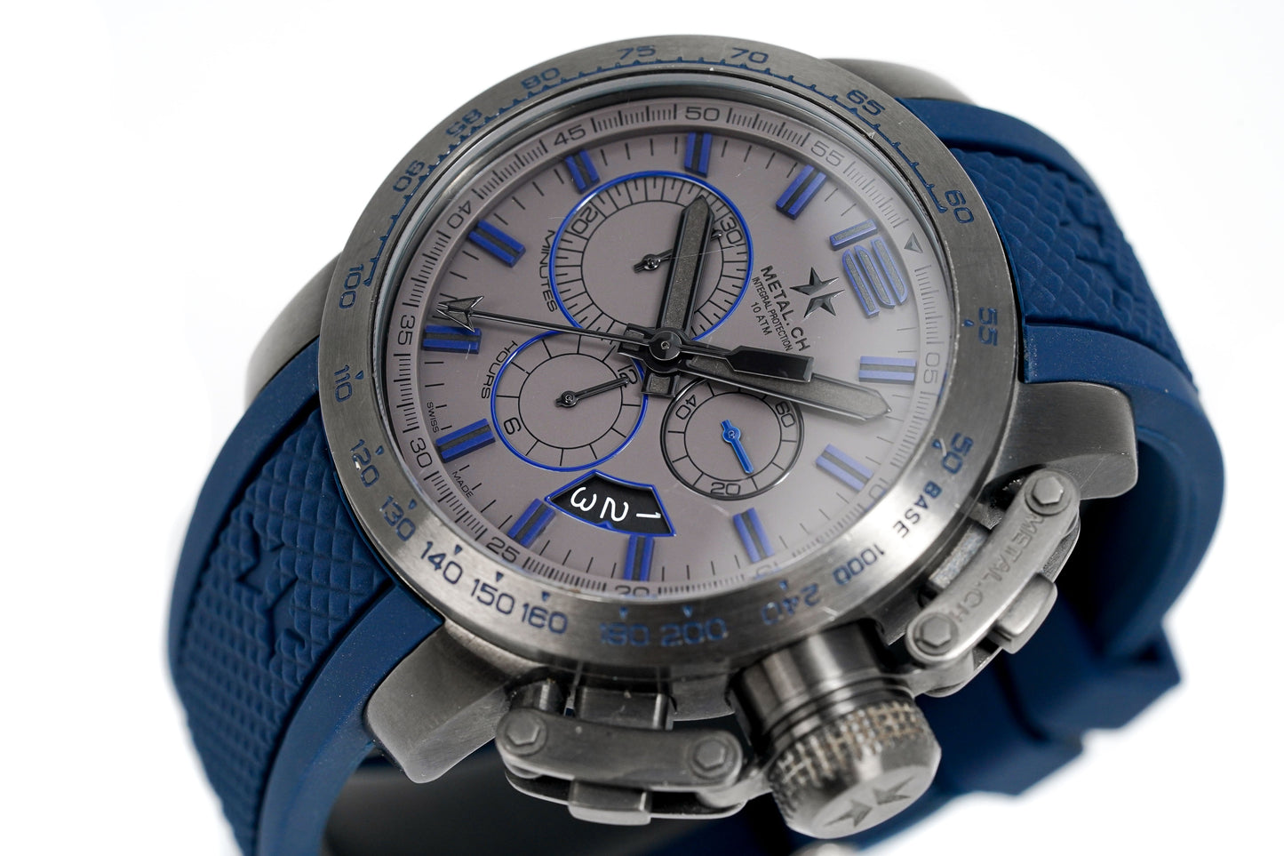Metal.ch Men's Chronograph Watch Chronosport Collection 44MM Date Blue/Grey 4539.44