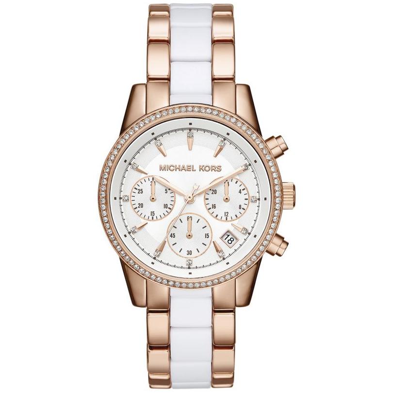Michael Kors Ladies Watch Ritz Chronograph 37mm White Rose Gold MK6324