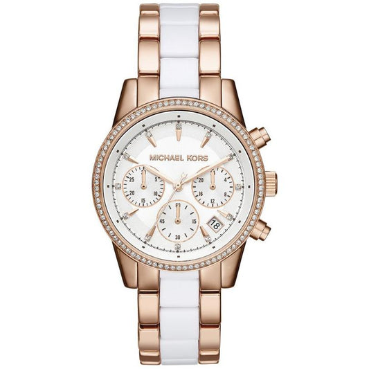 Michael Kors Ladies Watch Ritz Chronograph 37mm White Rose Gold MK6324