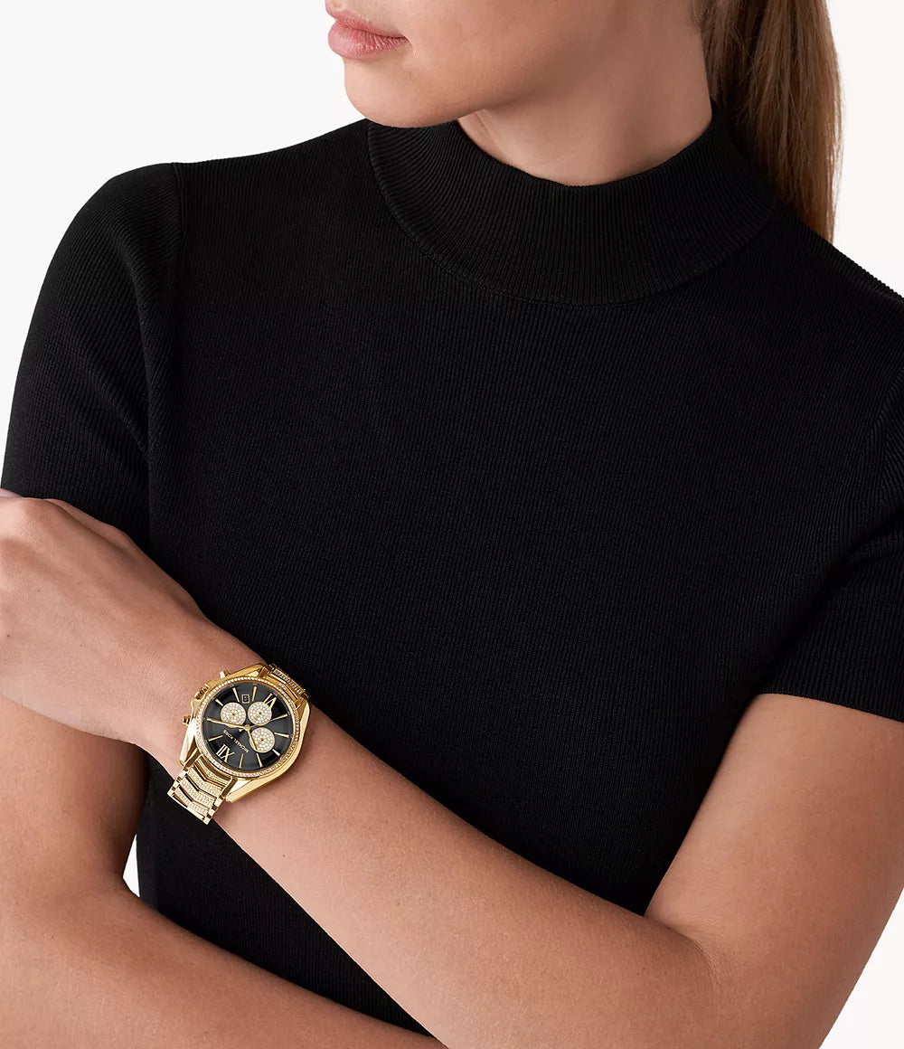 Michael Kors Ladies Watch Whitney Chronograph 44mm Black Gold MK7224