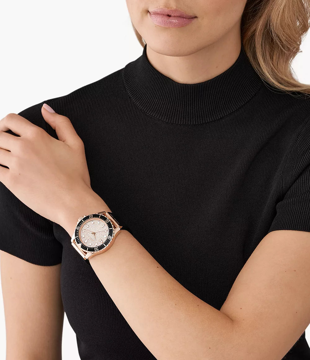 Michael Kors Ladies Watch Everest 43mm Rose Gold Black MK7358
