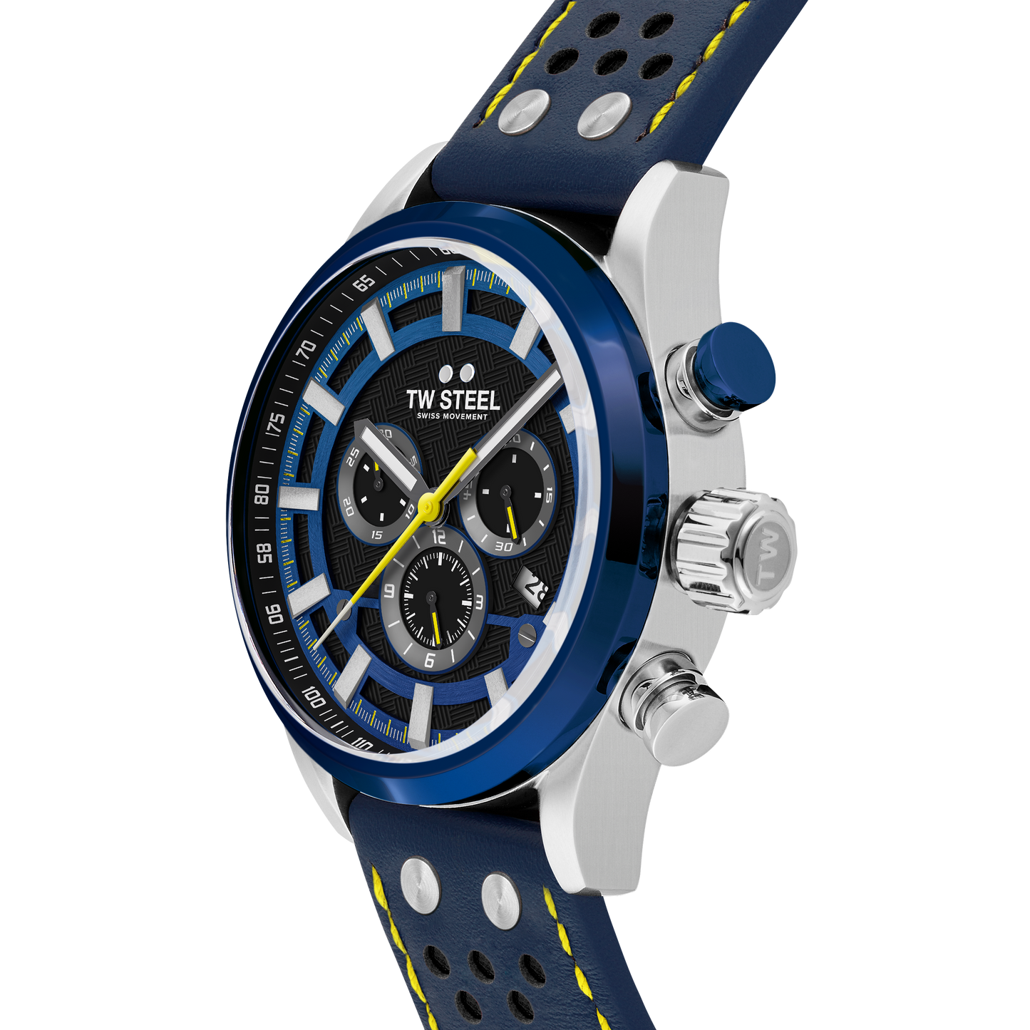 TW Steel Watch Men's Swiss Volante Chronograph Fast Lane Yellow Blue SVS208