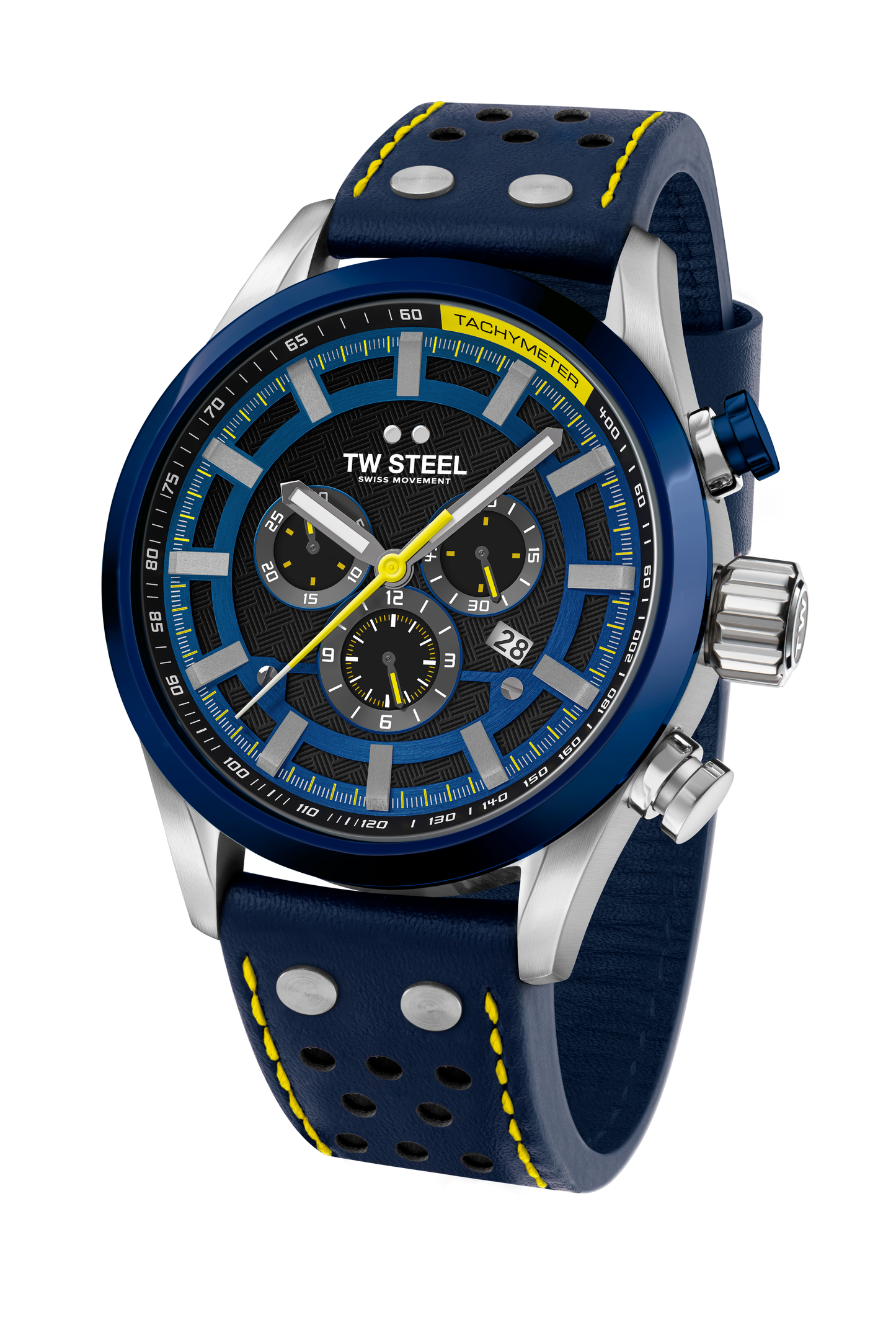 TW Steel Watch Men's Swiss Volante Chronograph Fast Lane Yellow Blue SVS208