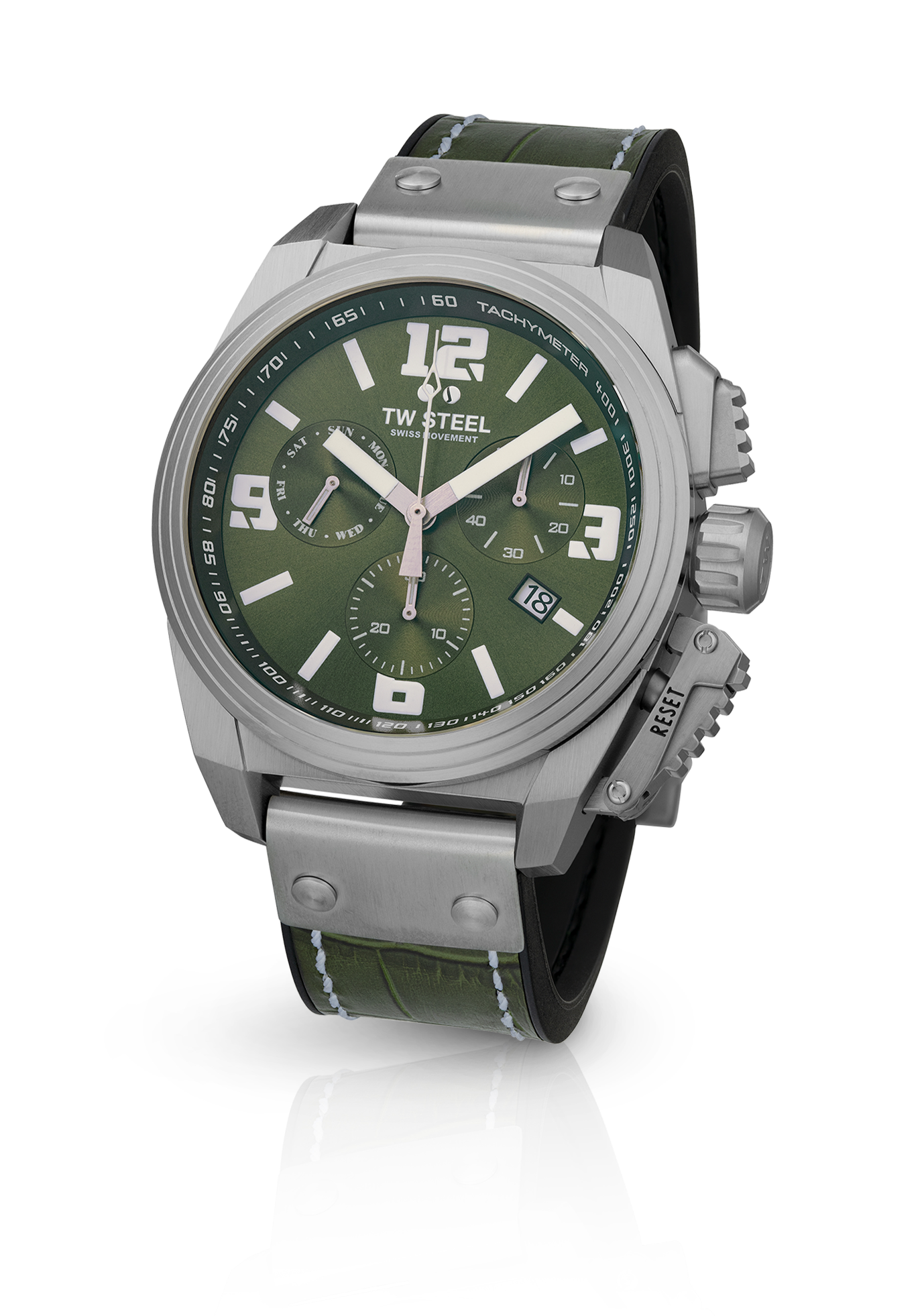 TW Steel Watch Swiss Canteen Chronograph Green TW1116