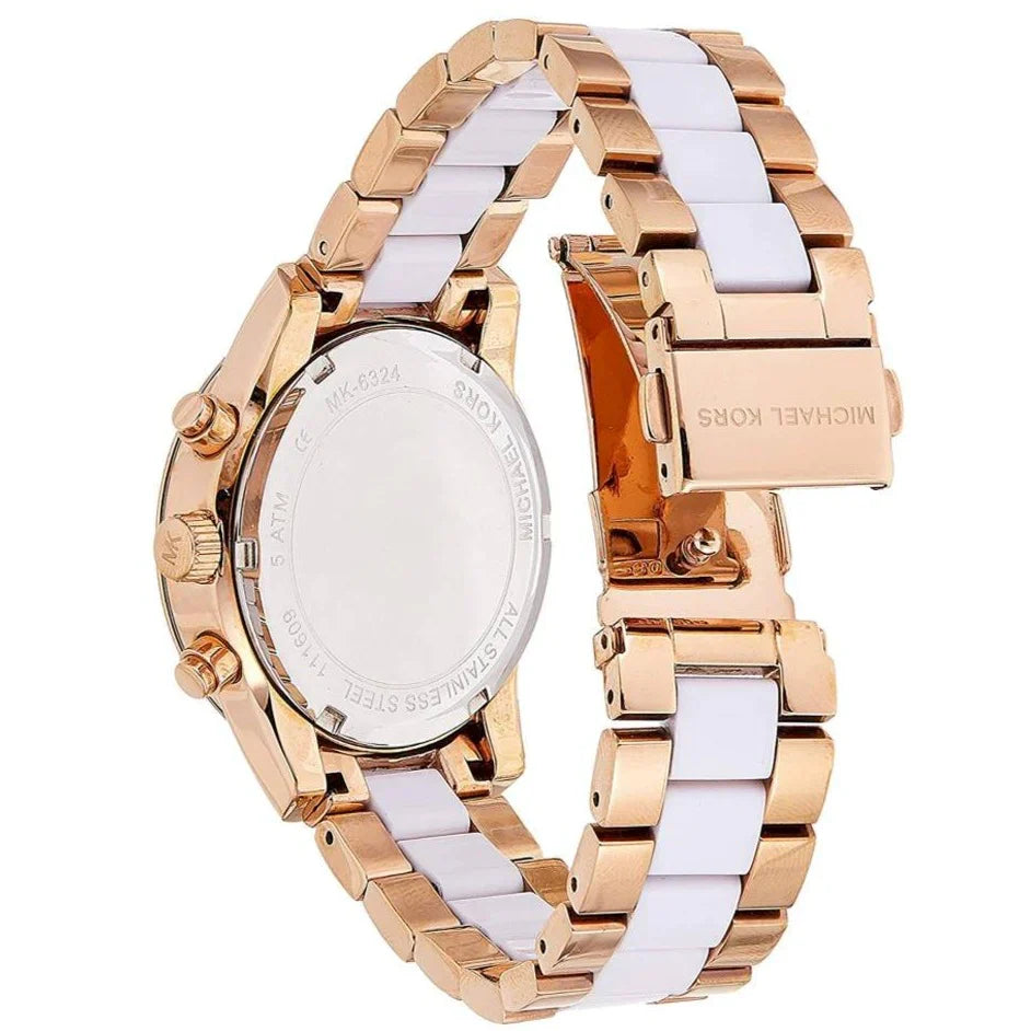 Michael Kors Ladies Watch Ritz Chronograph 37mm White Rose Gold MK6324