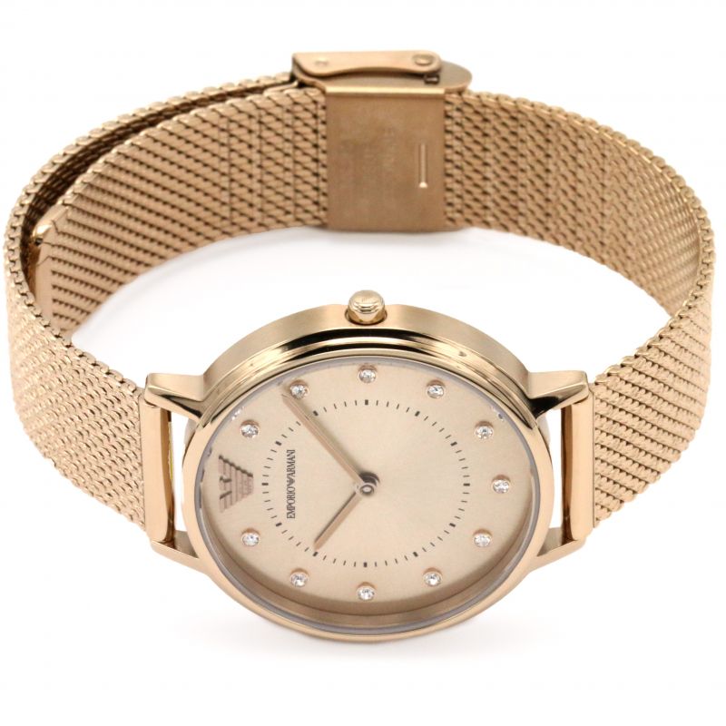 Emporio Armani Ladies Kappa Watch Rose Gold Plated Mesh AR11129