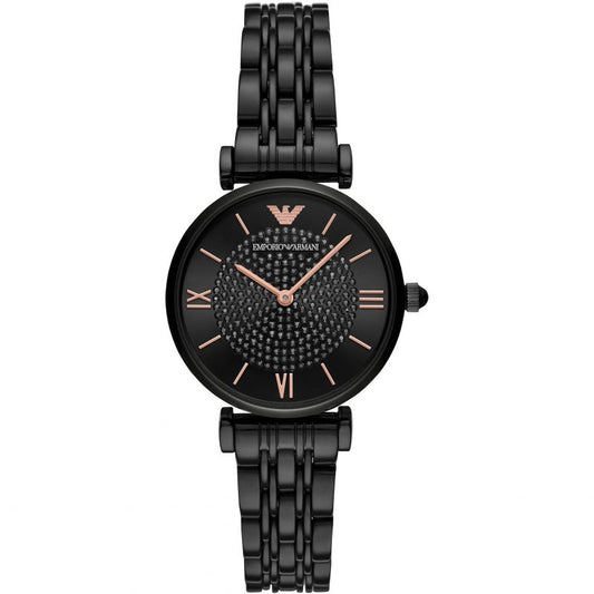 Emporio Armani Ladies T-Bar Gianni Watch Black Plated AR11245