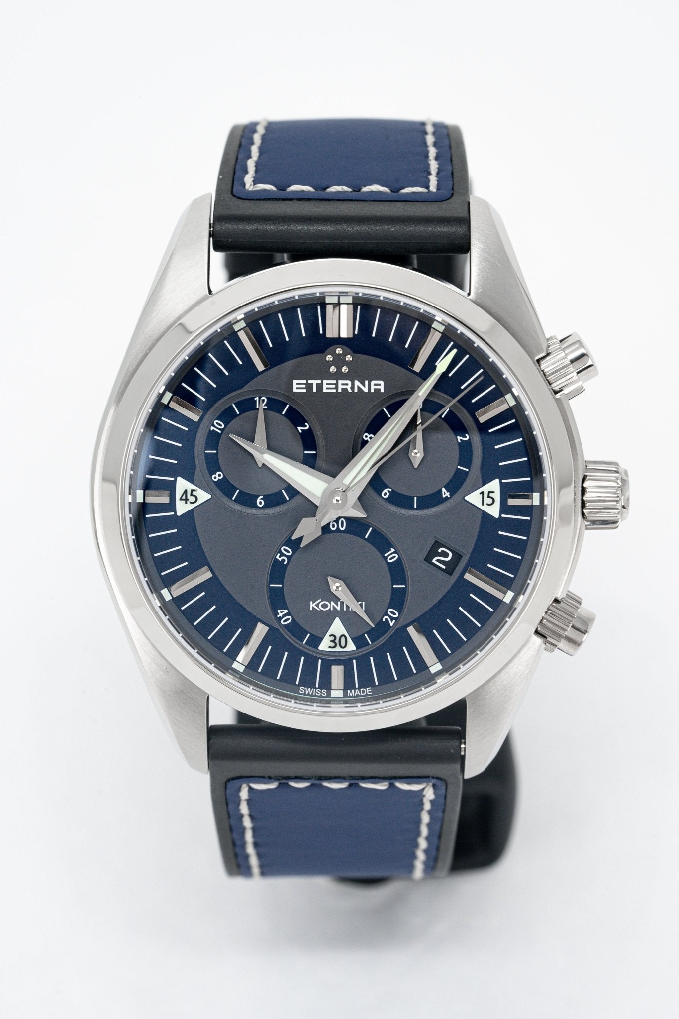 Eterna Watch Men's KonTiki Steel Blue Quartz Chronograph 1250.41.81.1303