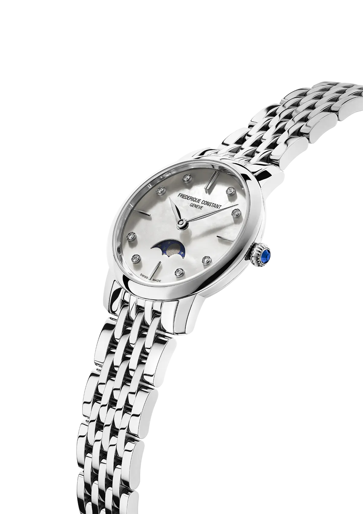 Frederique Constant Ladies Watch Slimline Moon Phase White Diamond FC-206MPWD1S6B