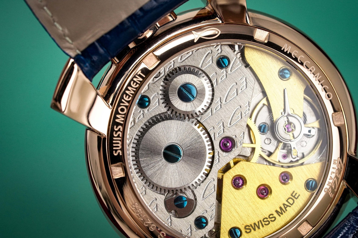 GaGà Milano Watch Hand Winding Manuale 48MM Rose Gold Blue