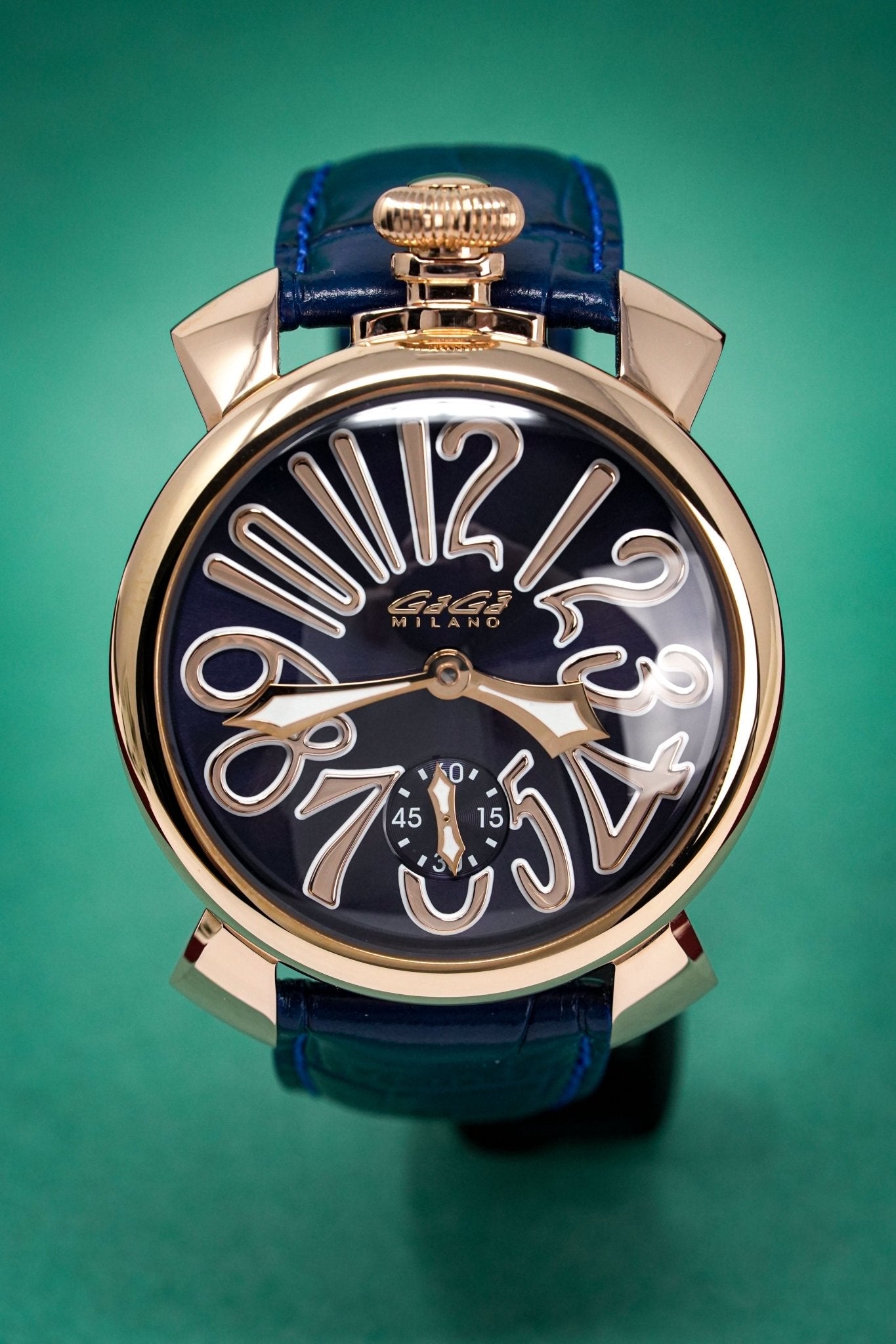 GaGà Milano Watch Hand Winding Manuale 48MM Rose Gold Blue