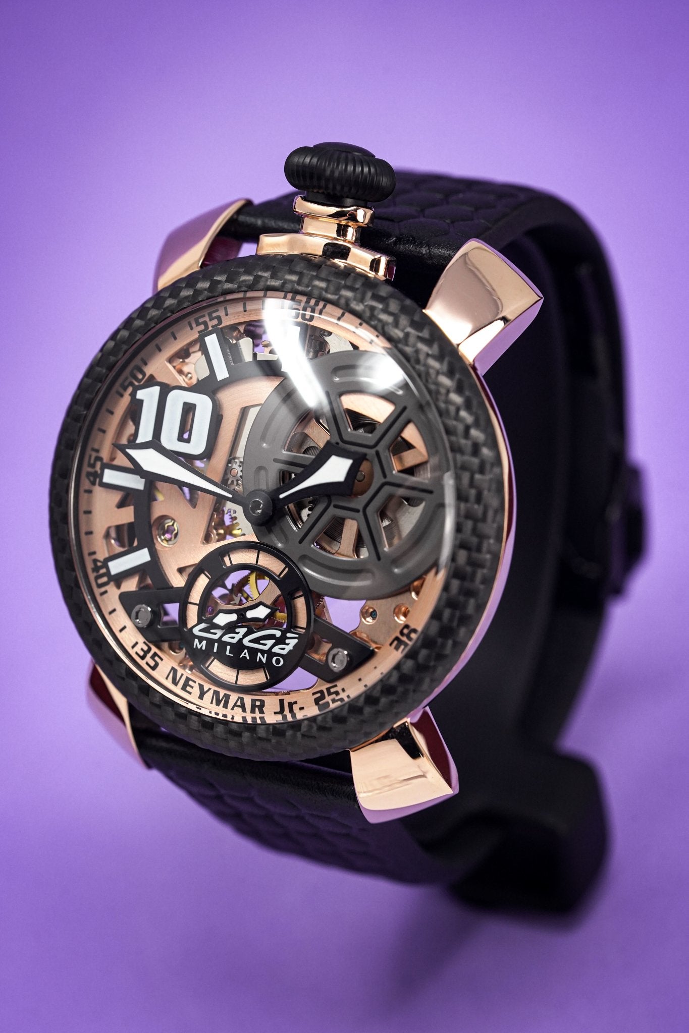 Gaga Milano Watch Neymar Jr. Skeleton Rose Gold Carbon Limited Edition