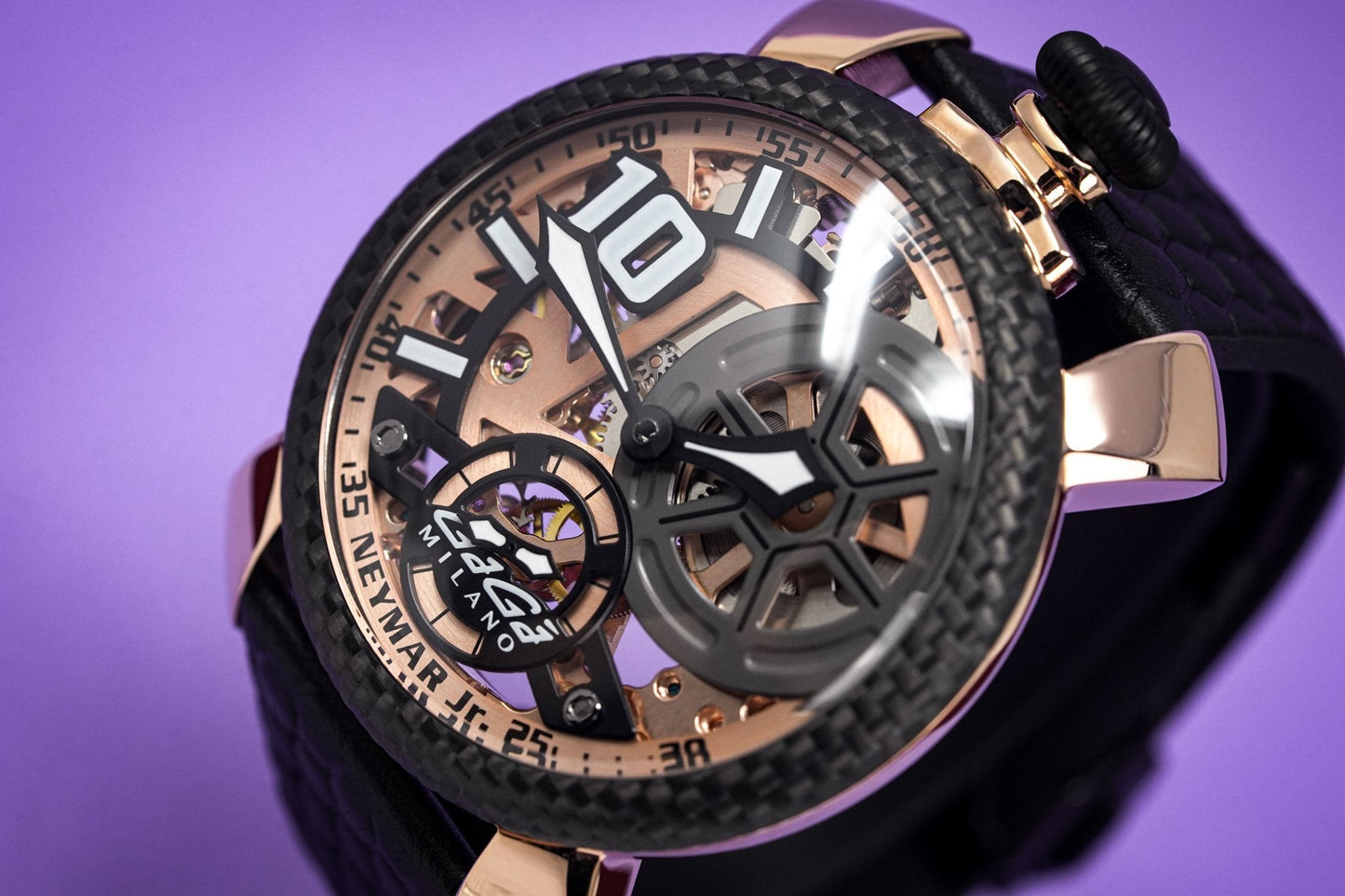 Gaga Milano Watch Neymar Jr. Skeleton Rose Gold Carbon Limited Edition