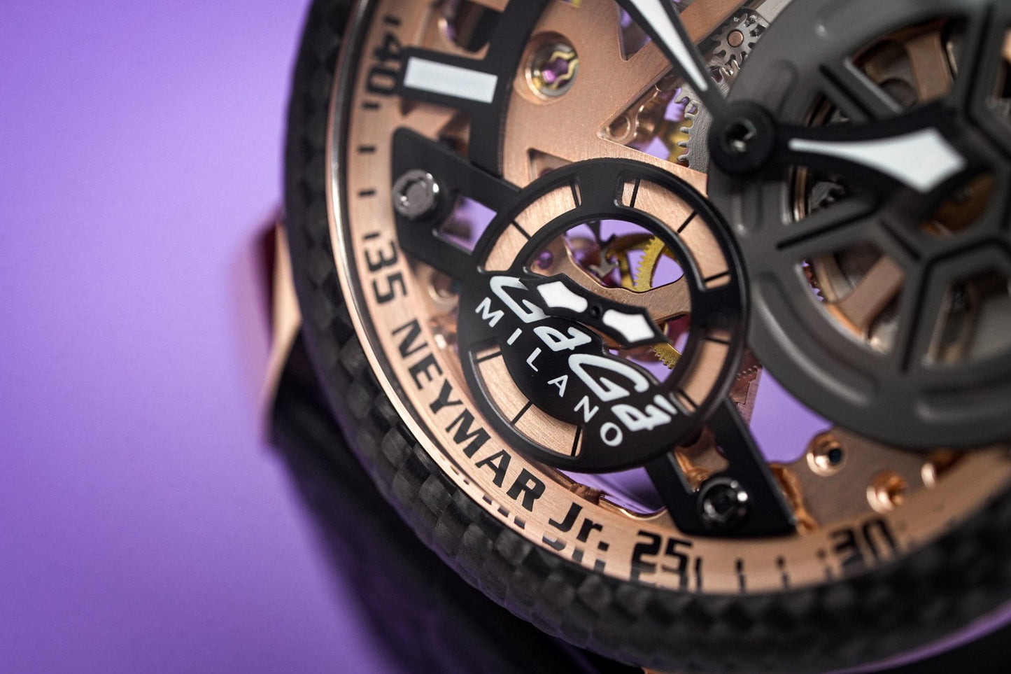 Gaga Milano Watch Neymar Jr. Skeleton Rose Gold Carbon Limited Edition