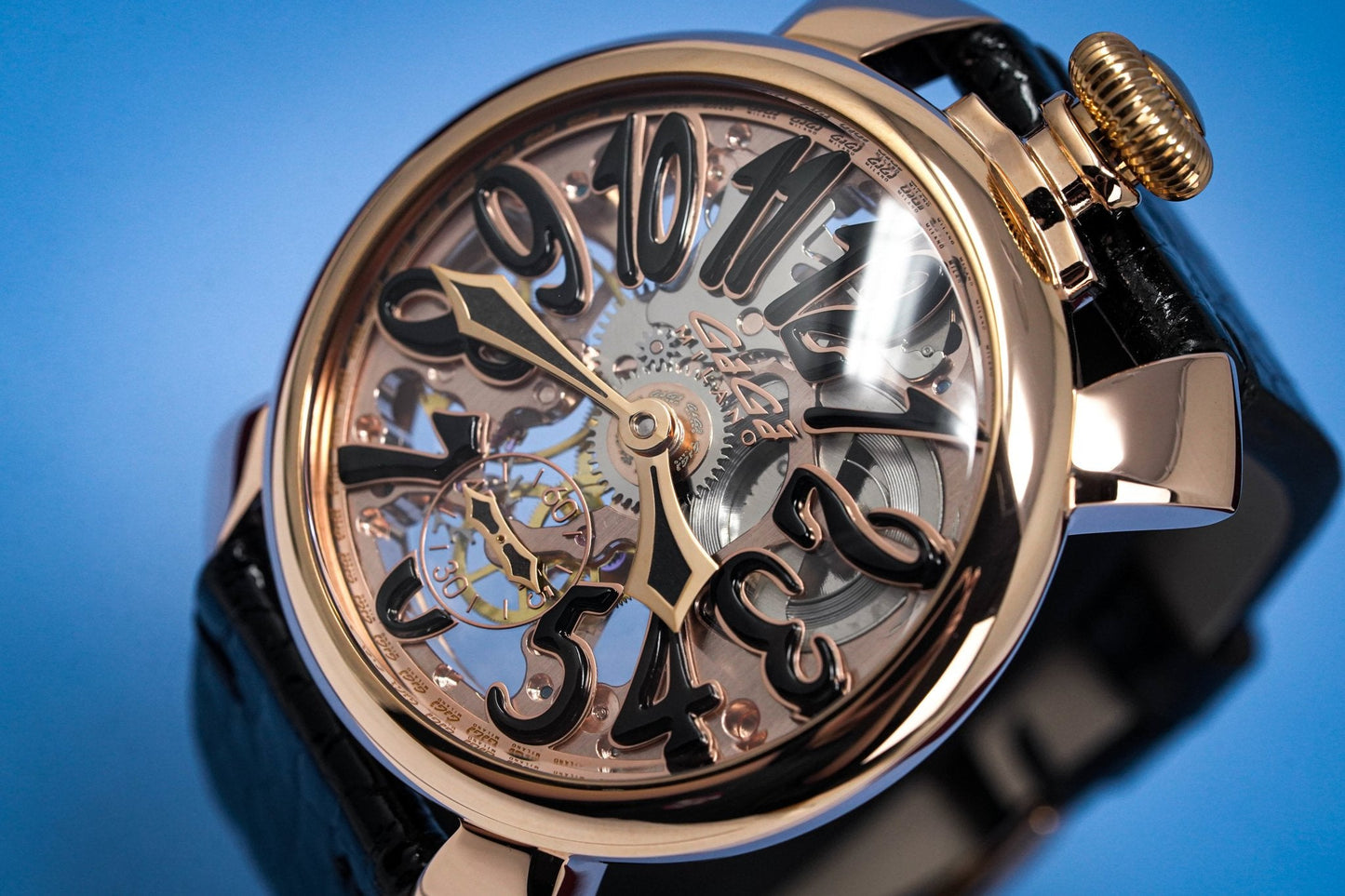 GaGà Milano Watch Skeleton 48MM Rose Gold Black