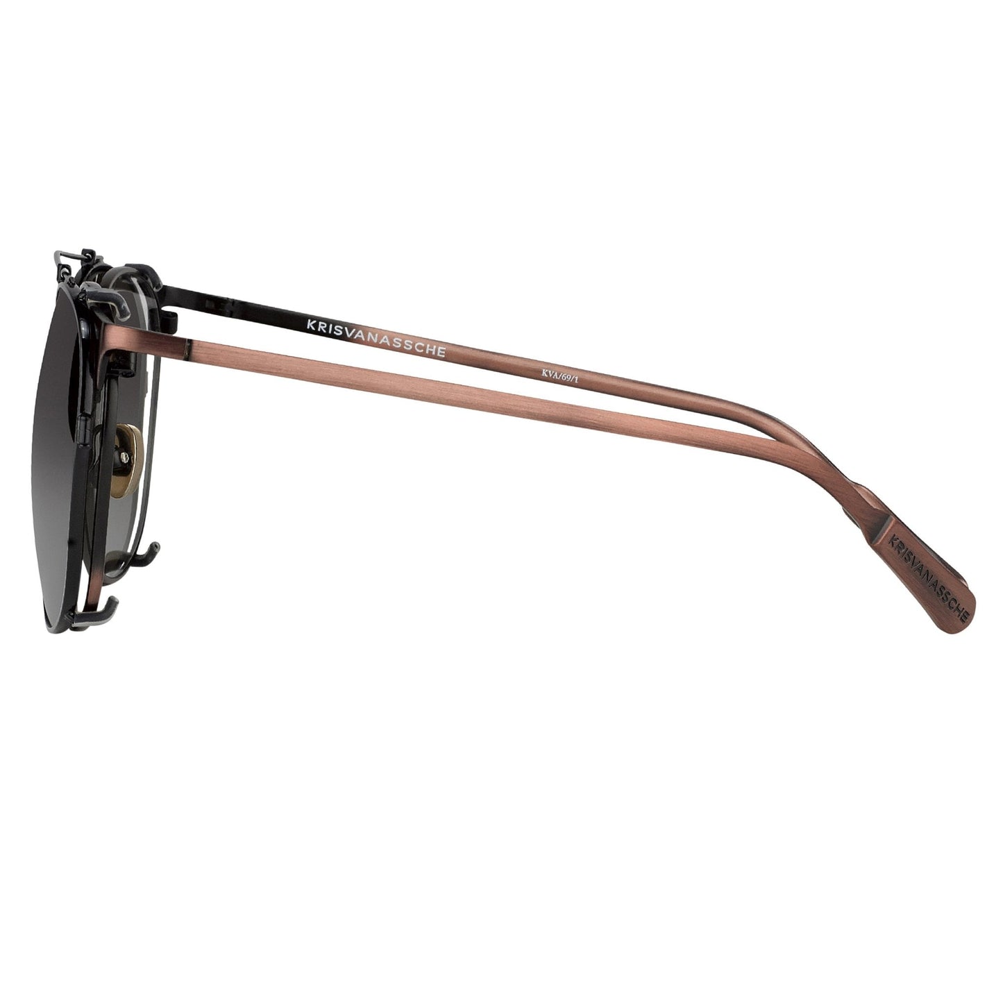 Kris Van Assche Sunglasses Round Shiny Black Bronze and Grey