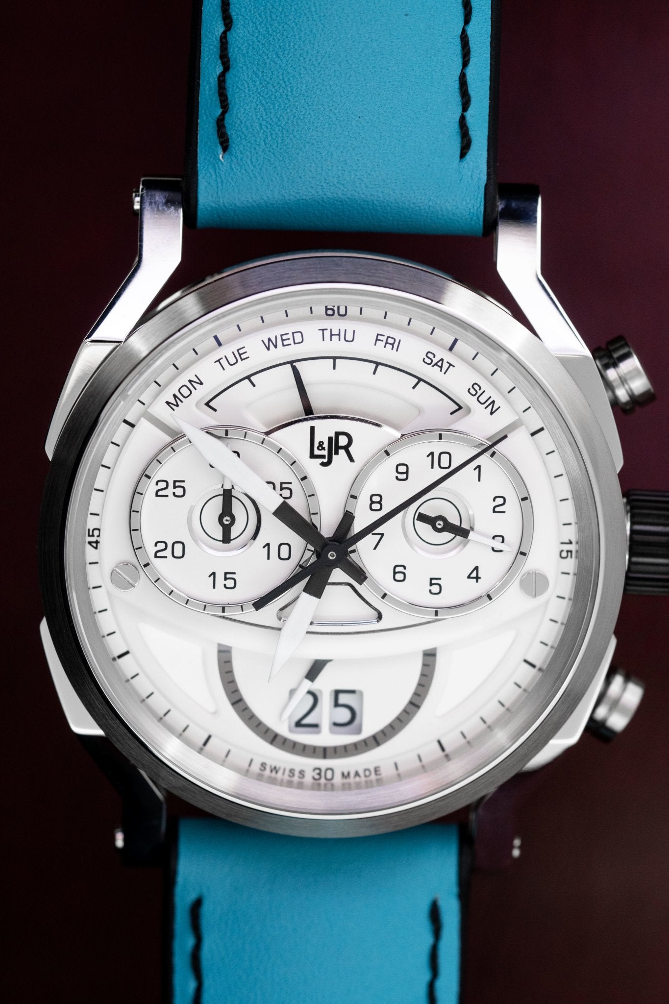 L&Jr Men's Watch Chronograph Day and Date Silver Blue