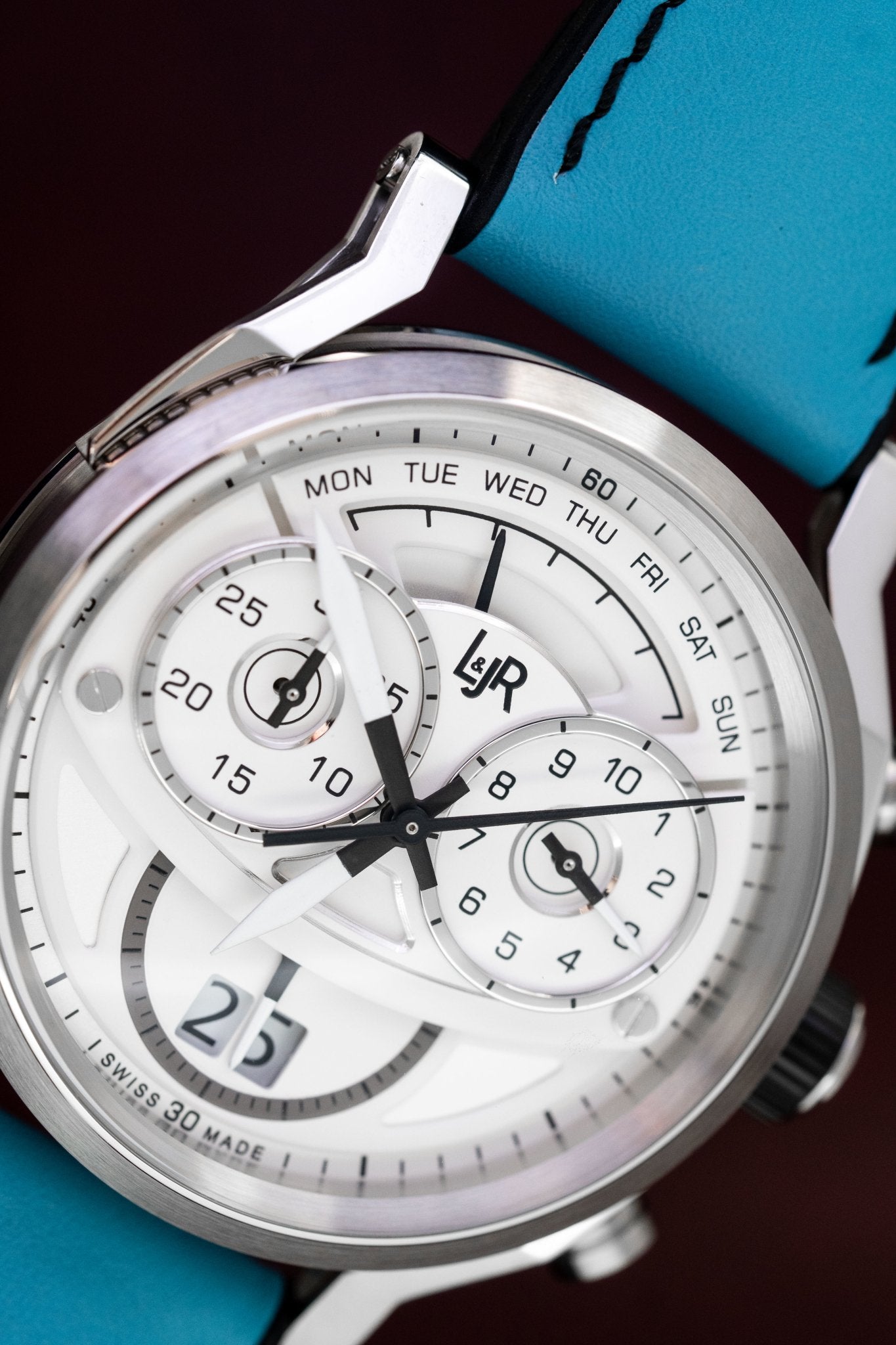 L&Jr Men's Watch Chronograph Day and Date Silver Blue