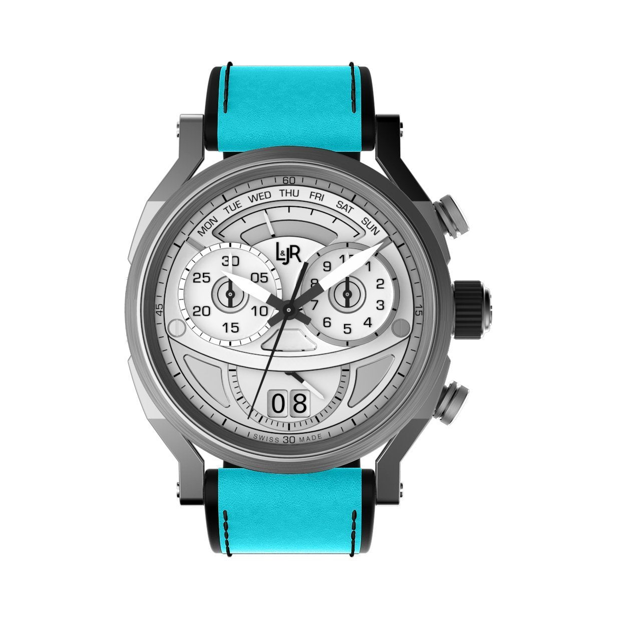 L&Jr Men's Watch Chronograph Day and Date Silver Blue
