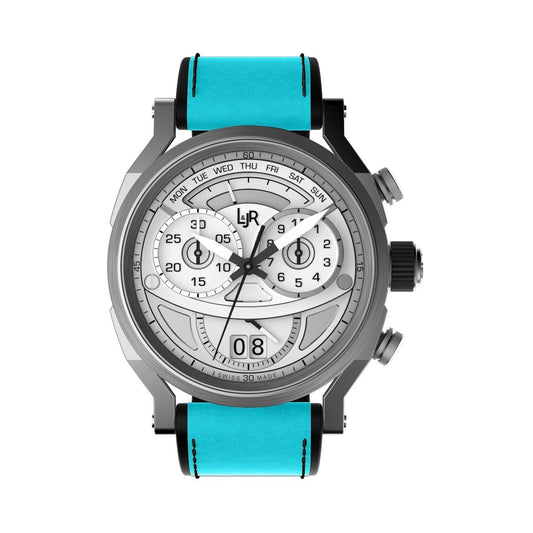 L&Jr Men's Watch Chronograph Day and Date Silver Blue