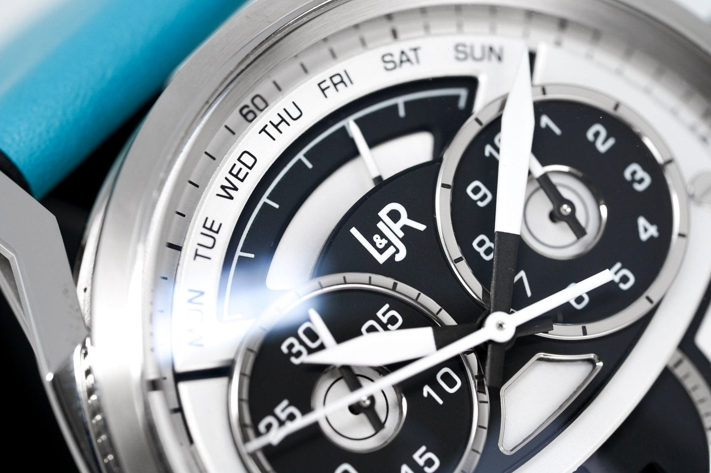L&Jr Men's Watch Chronograph Day and Date 2 Tone Blue